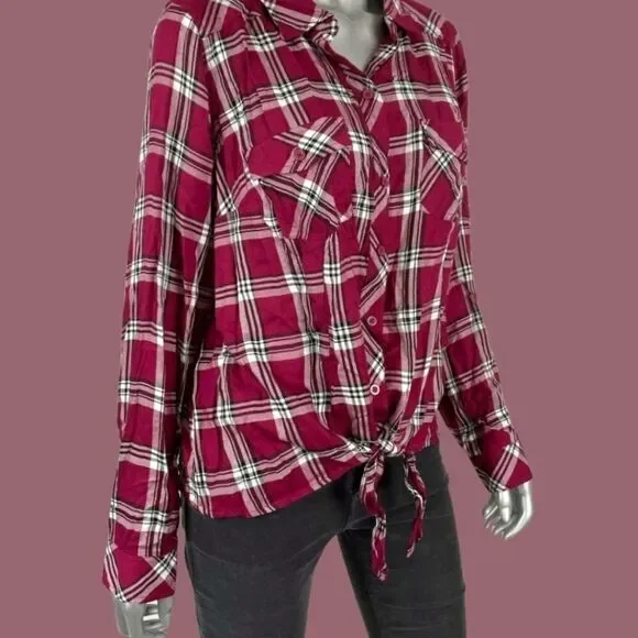  Torrid Plus Size New Burgundy Plaid Twill Tie Front Midi Shirt. - Picture 4 of 10